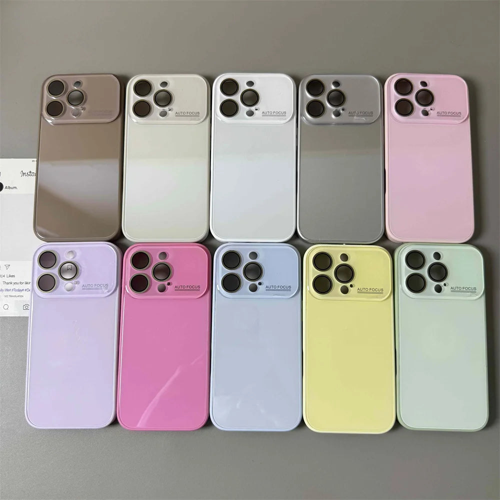 Original Large Window Phone Case For iPhone 17 16 15 14 13 12 11 Pro Max Makaron Candy Color Camera Protection Glossy Hard Cover
