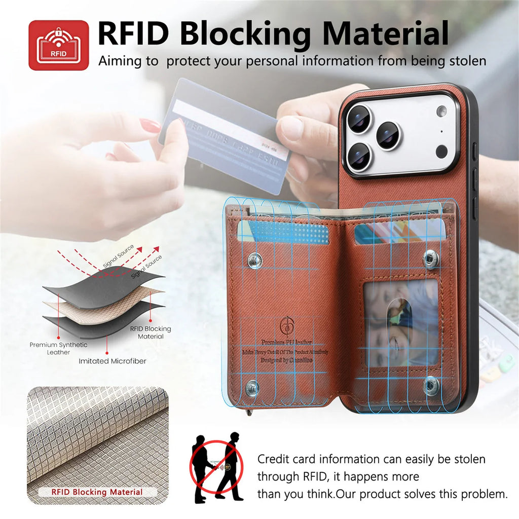Wrist Strap Flip RFID Wallet with Card Holder Phone Case for IPhone Air 17 16E 16 Plus 15 14 13 12 11 Pro Max Leather Cover
