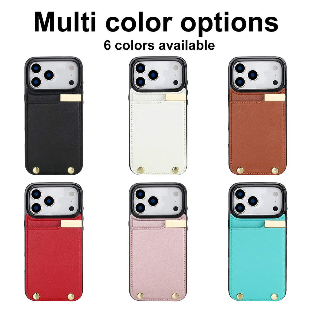 Two Layer Card Pockets Hardware Buckle Leather Case For iPhone 17 11 12 13 14 15 16 Pro Max XR X XS 7 8 Plus 16e 17 Air Cover