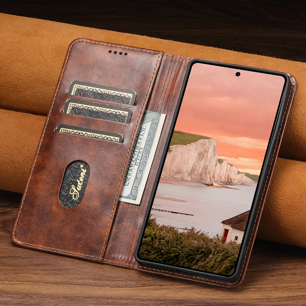 Flip Leather Phone Case for Samsung Galaxy S26 S25 S24 Ultra S22 S23 Plus Note 20 with Magnetic Card Slot Holder Cover LS055