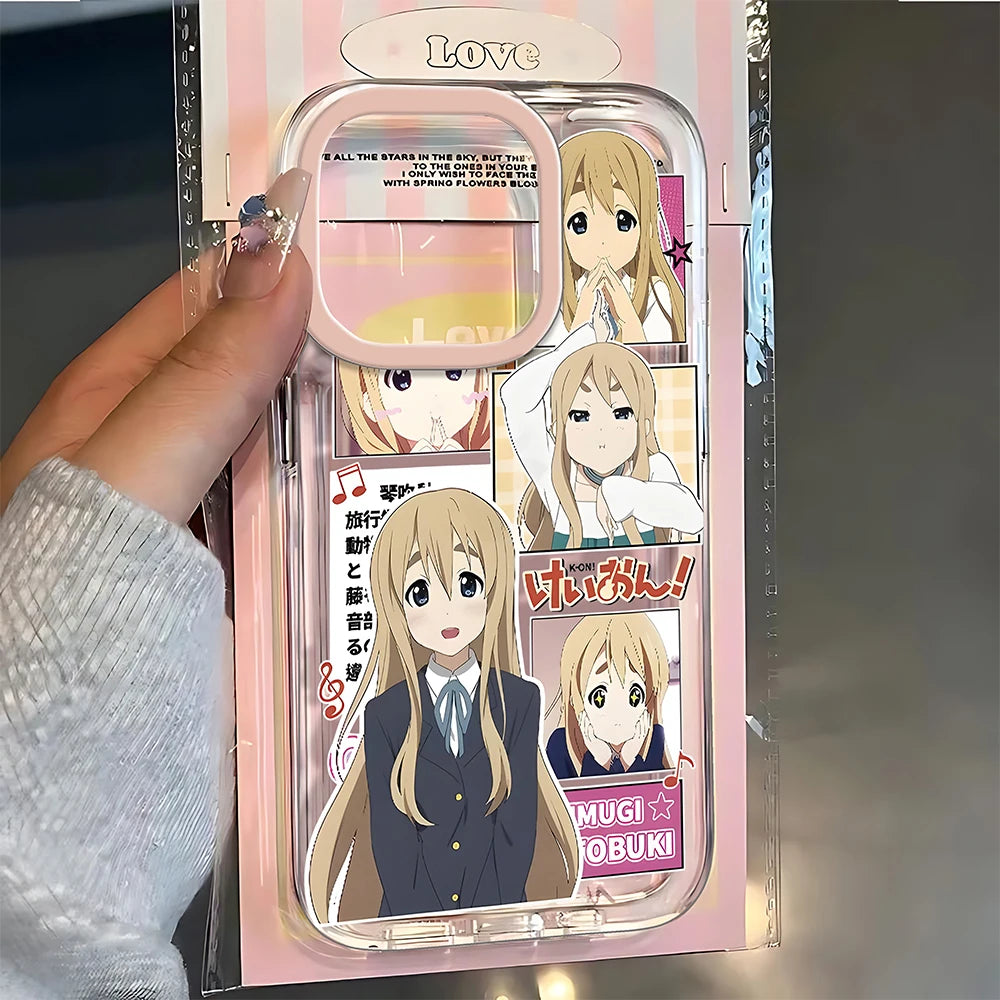 Anime K-ON Girls Cute Phone Case For iPhone 16 16e 15 14 13 12 11 Mini Pro Max X XR XSMax 8 Plus Transparent Soft TPU Back Cover