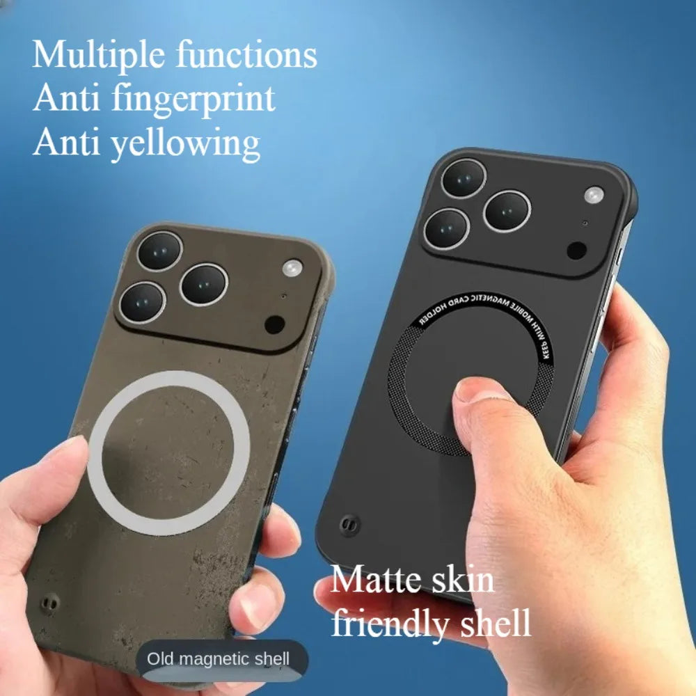 Ultra Thin Hard PC Magnetic Frameless Phone Case For Magsafe iPhone 17 Air 16 14 15 13 12 11 17 Pro Max Matte Color Solid Cover