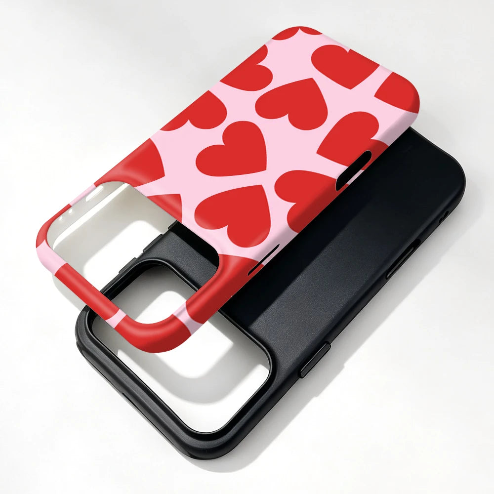 Magnetic Case For iPhone 17 16 15 14 13 12 11 Pro Max Air 16e 7 8 Plus XS Max X XR Love Heart 2 IN 1 Film Phone Holder Case