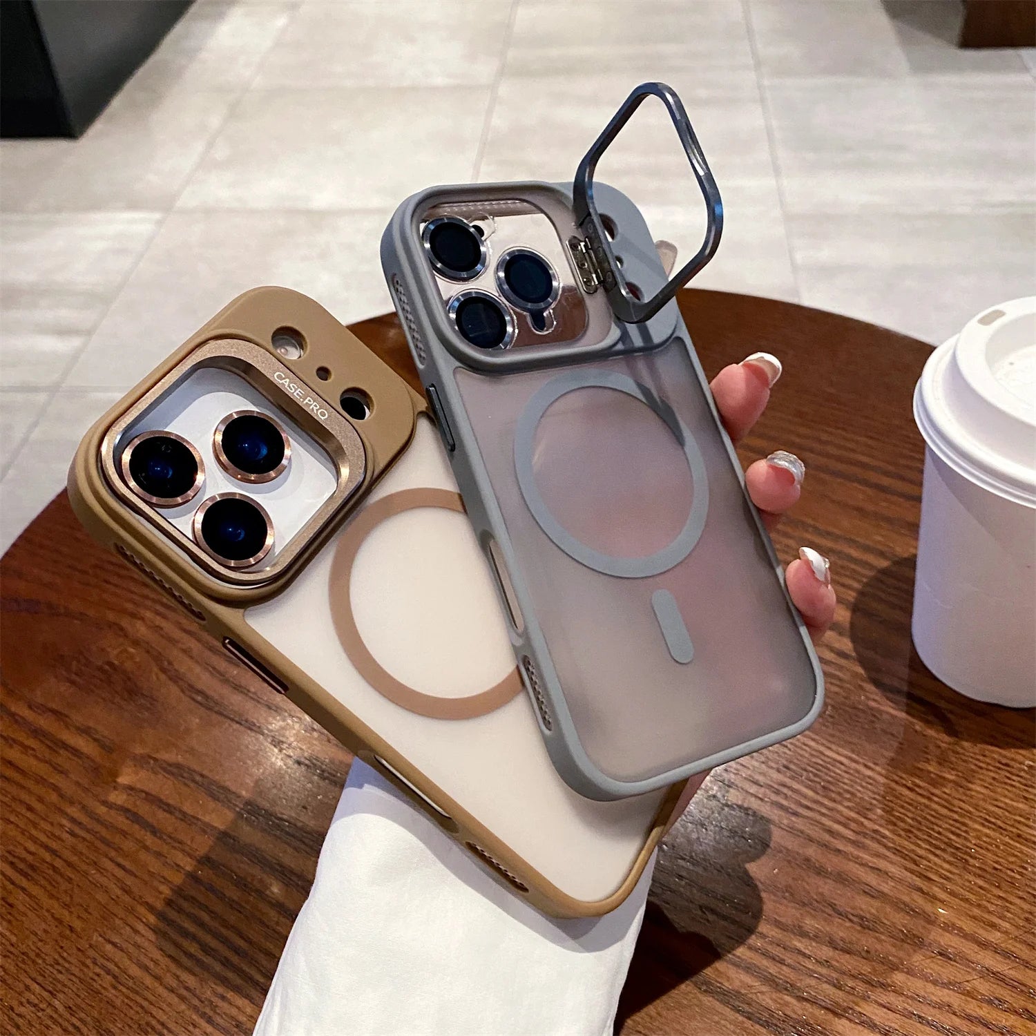 Luxury Matte Magsafe Magnetic With Lens film bracket Phone Case For iPhone 11 12 13 14 15 16 17 Air ProMax Hard PC Bumper Cover