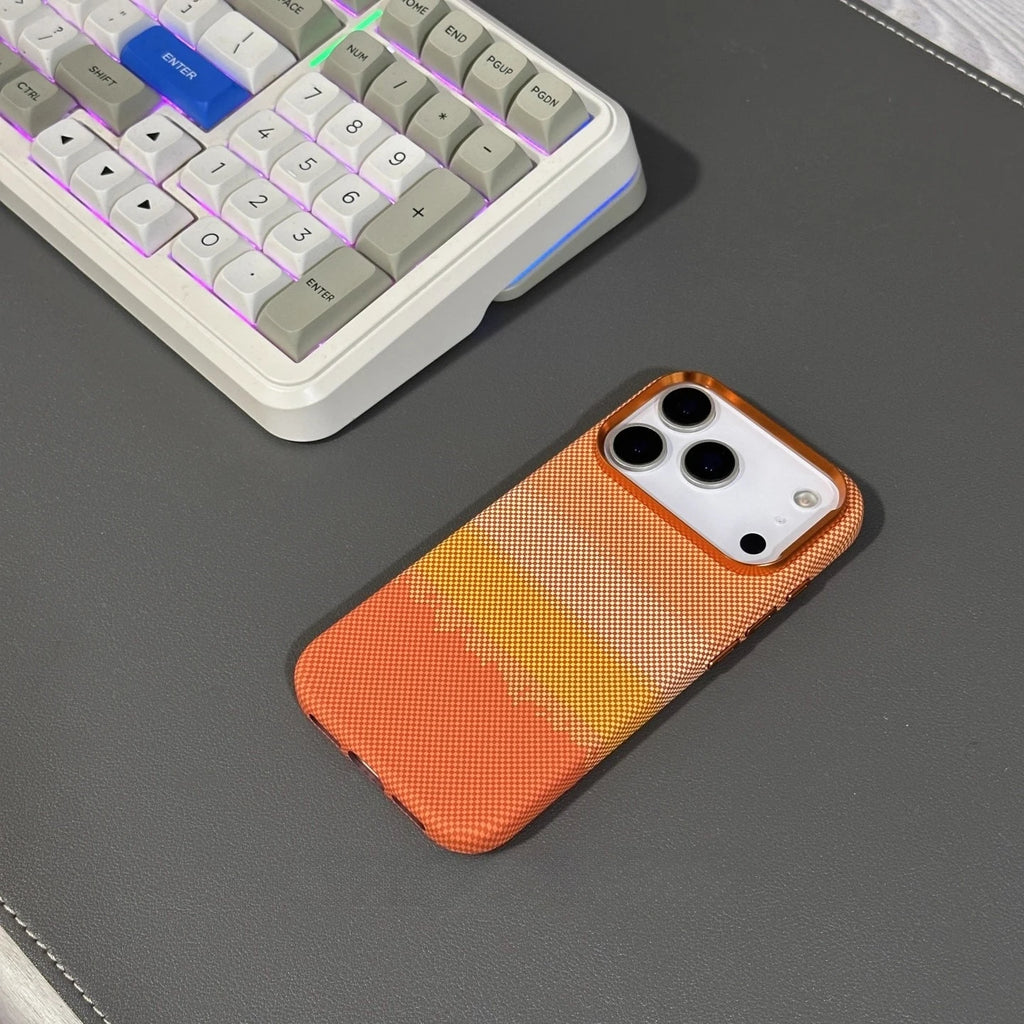 Fashion Orange Plaid Magnetic Case for iPhone 17 Pro Max Magnets Carbon Phone Cover Camera Lens Protection Fundas Hard PC Shell