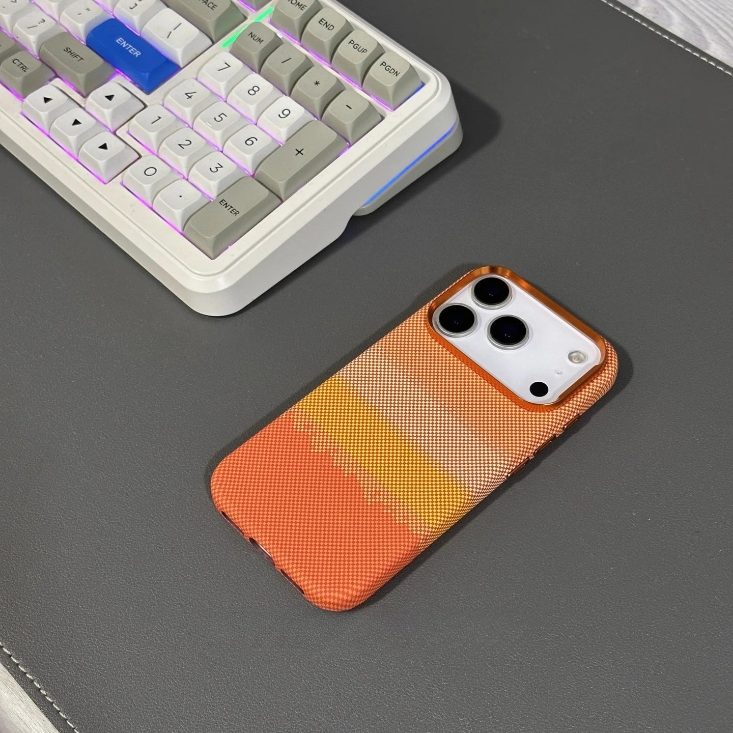 Fashion Orange Plaid Magnetic Case for iPhone 17 Pro Max Magnets Carbon Phone Cover Camera Lens Protection Fundas Hard PC Shell