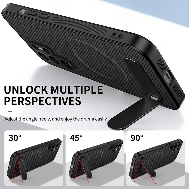Carbon Fiber Magnetic Stand Case for Samsung Galaxy S26 Ultra S25 Edge S24 S23 S22 S21 S20 Ultra Plus S25 FE for Magsafe Cover