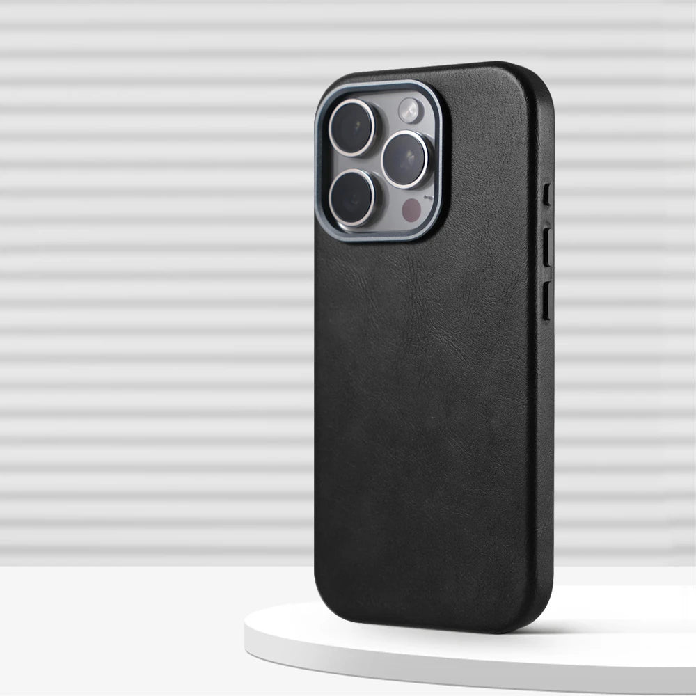 Luxury Business Retro Leather Magnetic Case For iPhone 17 Pro Max 16 Plus 15 14 13 MagSafe Alloy Lens Wireless Charging Cover