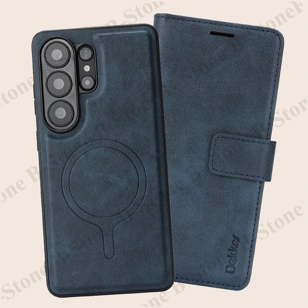 2 In 1 Leather Flip Case for Samsung Galaxy S26 Ultra 25 Plus S24 S23 S26U Wireless Charging Magnetic Cash Card Slots Phone Case