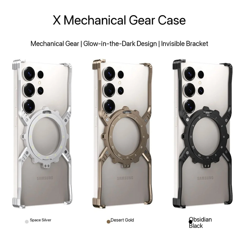 X mechanical gear phone case For Samsung Galaxy S26 S25 S24 S23 Ultra with Stand 360° Rotation Magsafe Bumper Protective Cover