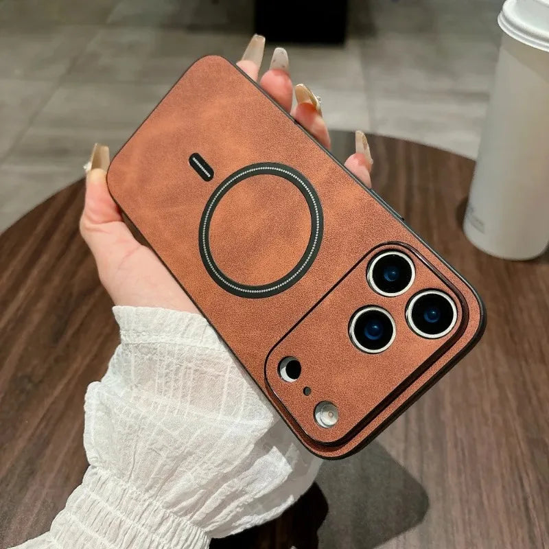 Retro Matte Leather For Magsafe Magnetic Phone Case for iPhone 17 Air 16 15 14 13 12 11 Pro Max Plus Comfortable Back Cover Capa