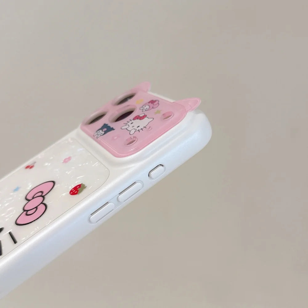 Cartoon Cat Ear Cute Sanrio KT Shockproof Phone Case For iphone 17 Pro 16 15 Pro Max Luxury Lens Protective Acrylic Back Cover