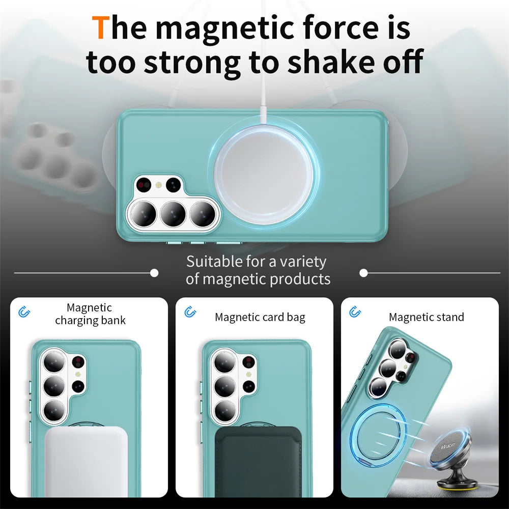 Luxury Non-Slip Armor Rotating Folding Magnetic Stand Phone Case For Samsung S26 Ultra s26 Plus Pure Matte Anti-Shock Back Cover