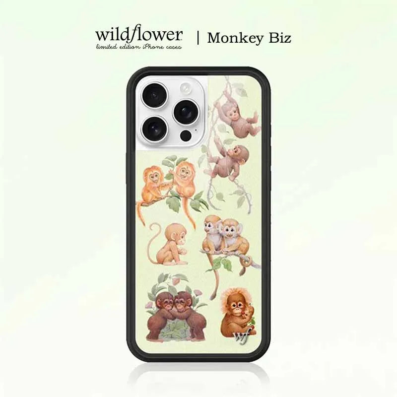 Wildflower INS Monkey Biz Phone Case for iPhone 17 16 15 14 13 12 Pro Max Plus WF Cartoon Lovely animal Tiger Shockproof Cover