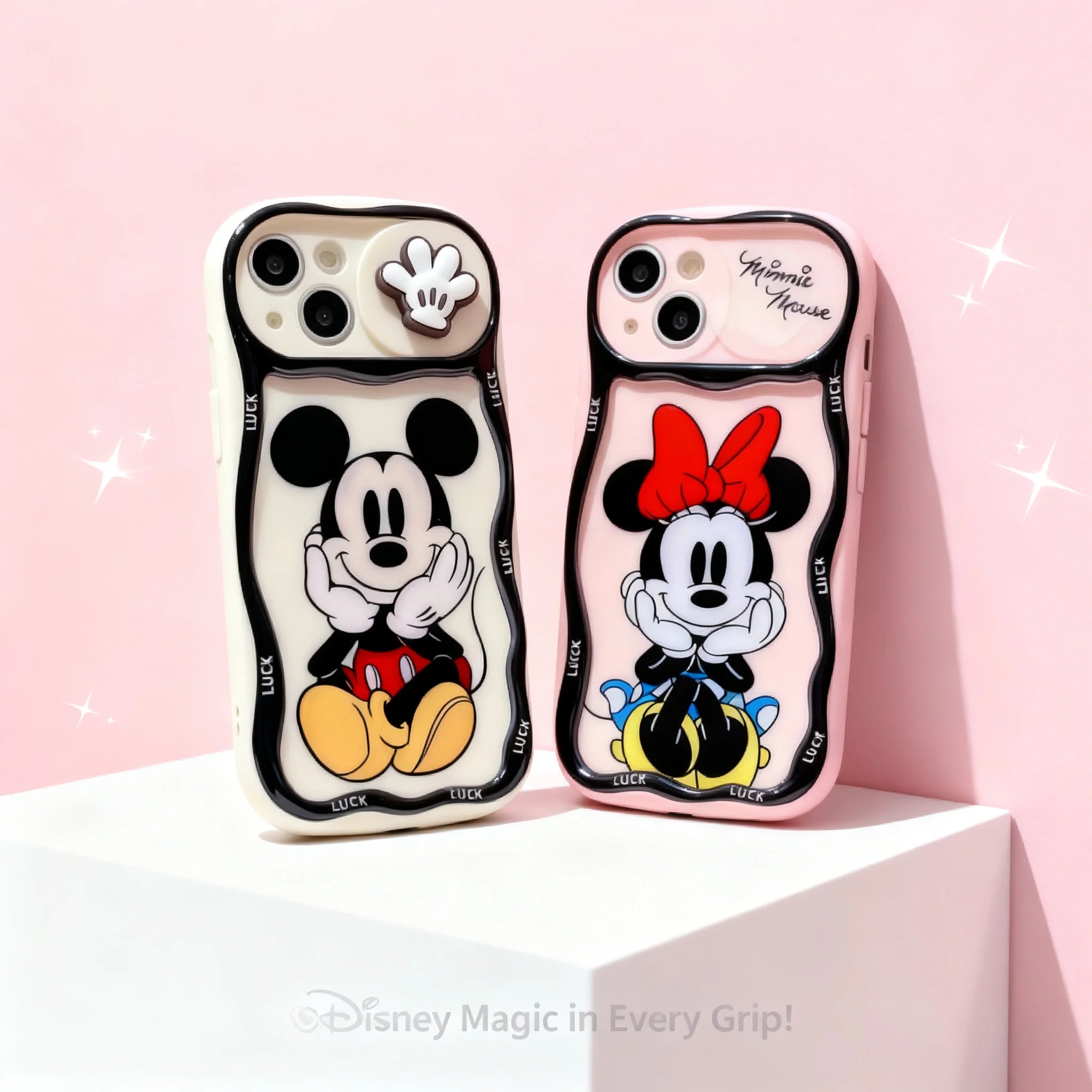 Cute Mickey Minnie Push Window Phone Case Compatible with iPhone 13 14 PRO MAX 15 16 PRO 11 17 Series Shockproof Protective