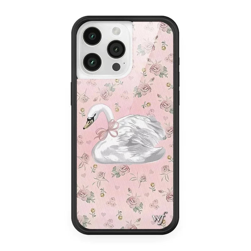 Wildflower 3D Black Swan Phone Case for iPhone 12 13 14 15 16 17 Pro Max Plus Fashion Sweet-Swan Lake Soft Edge Back Cover Cases