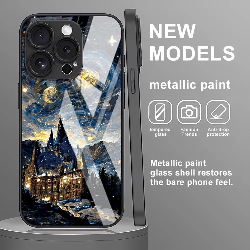 Tempered Glass Case For iPhone 12 Pro Max Cases iPhone 17 Air 16 15 14 13 12 11 Pro Plus X XS XR 7 8 SE Funda Cosmic World Cover