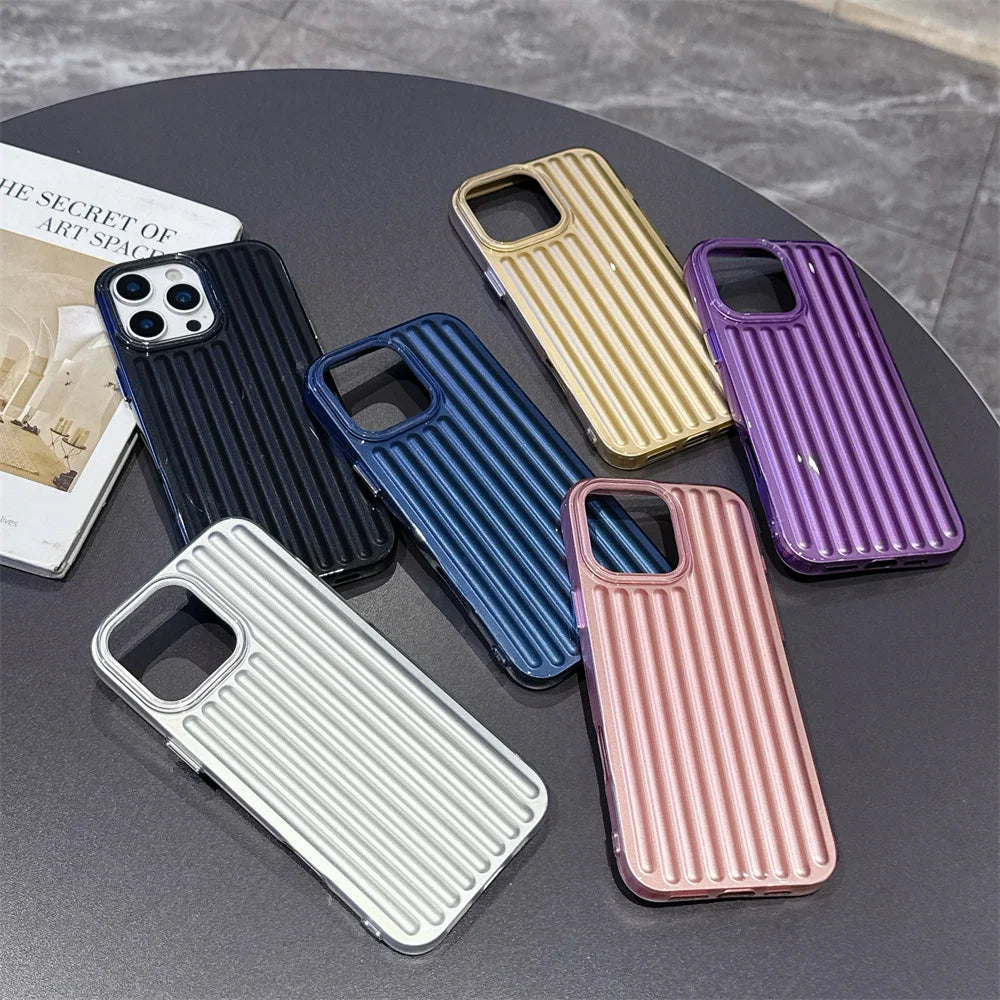 Luxury Corrugated Metallic Paint Matte Case For iPhone Air 11 12 13 14 15 16 17 Pro Max Plus 16E Soft TPU Shockproof Back Cover