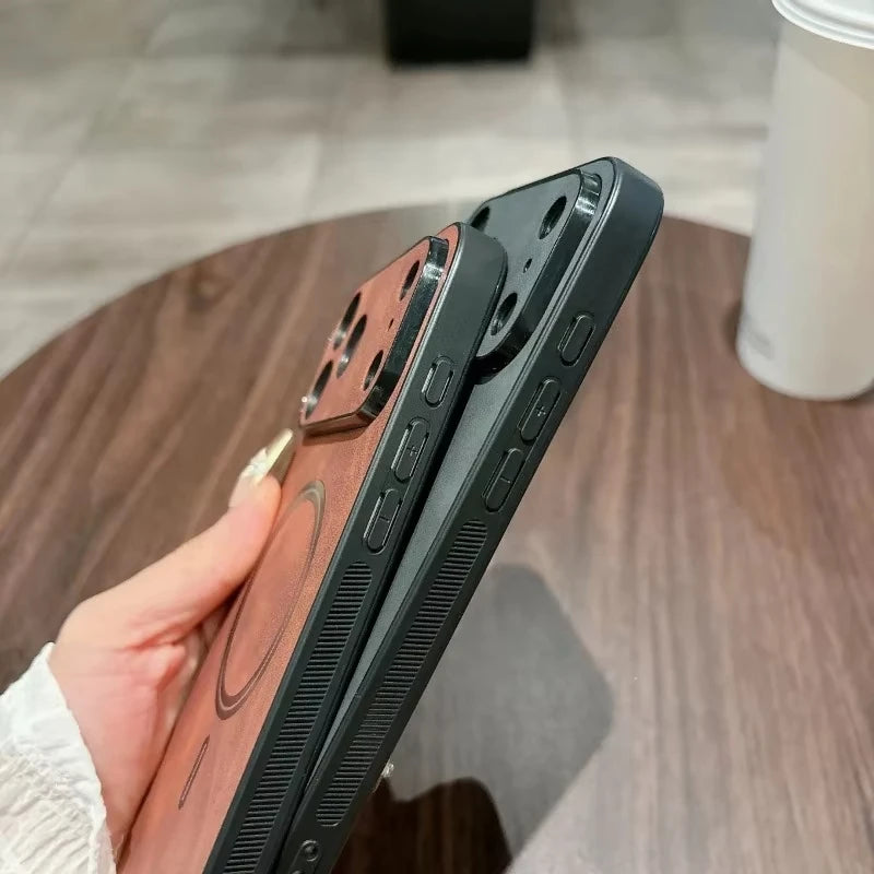 Luxury Faux Leather For Magsafe Case For iPhone 17 16 13 15 14 12 11 Pro Max Plus Shockproof Cases For iPhone 17 Air Accessories