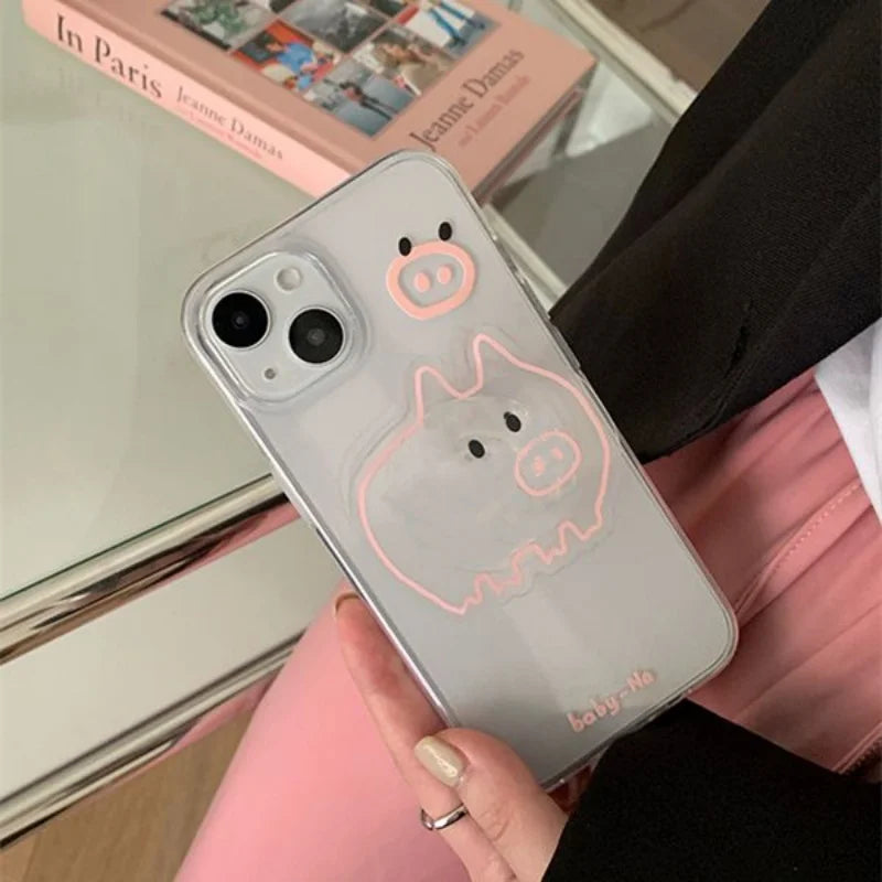 Korean Cute Cartoon Linear Pigle Grip Tok Griptok Phone Holder Stand Support For iPhone 15 Samsung Universal Accessoriess Holder