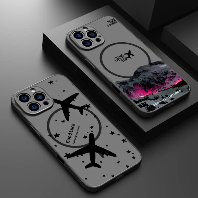 Airplane Landmark Label Pattern Phone Case For iPhone 17 Pro 16 15 14 13 Pro 16e Max For Magsafe Wireless Charge Magnetic Cover