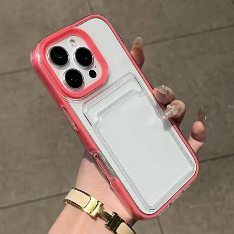 2in1 Card Holder Slot Wallet Photo Pocket Clear Case For iPhone 16 15 14 Plus 13 12 11 Pro Max X XR XS TPU+PC Shockproof Cover