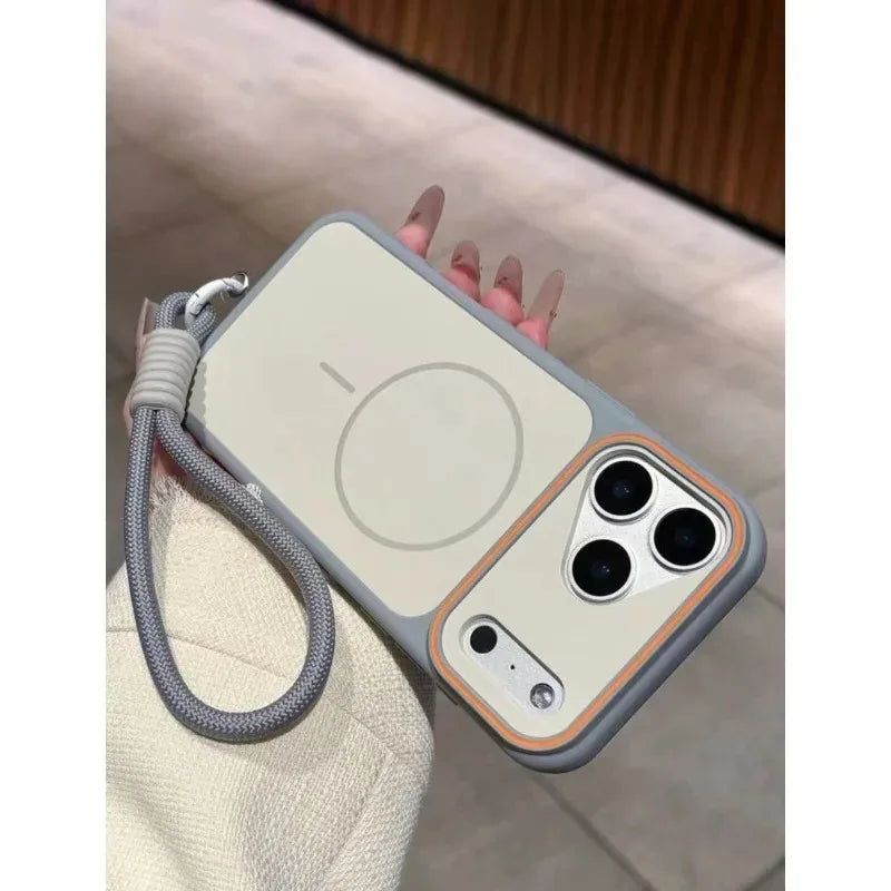 Magnetic Skin Feel Phone Wrist Strap Case Suitable for iPhone 11 12 Pro 13 14 15 Plus 16 17 Pro Max Fashionable Protective Cover