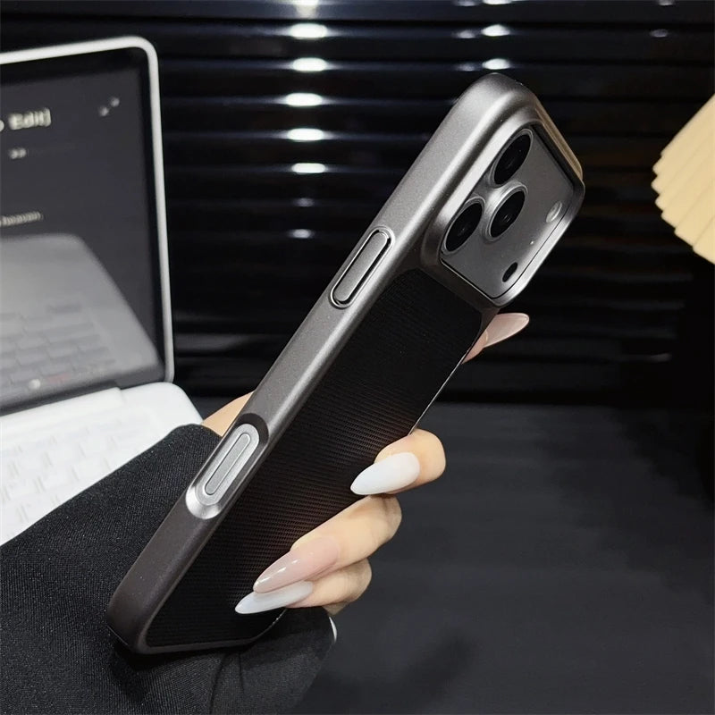 Luxury Diamond Pattern Leather Texture Case for Apple iPhone 17 Air 16 14 15 13 Pro Max Shockproof Plating PC Armor Matte Cover