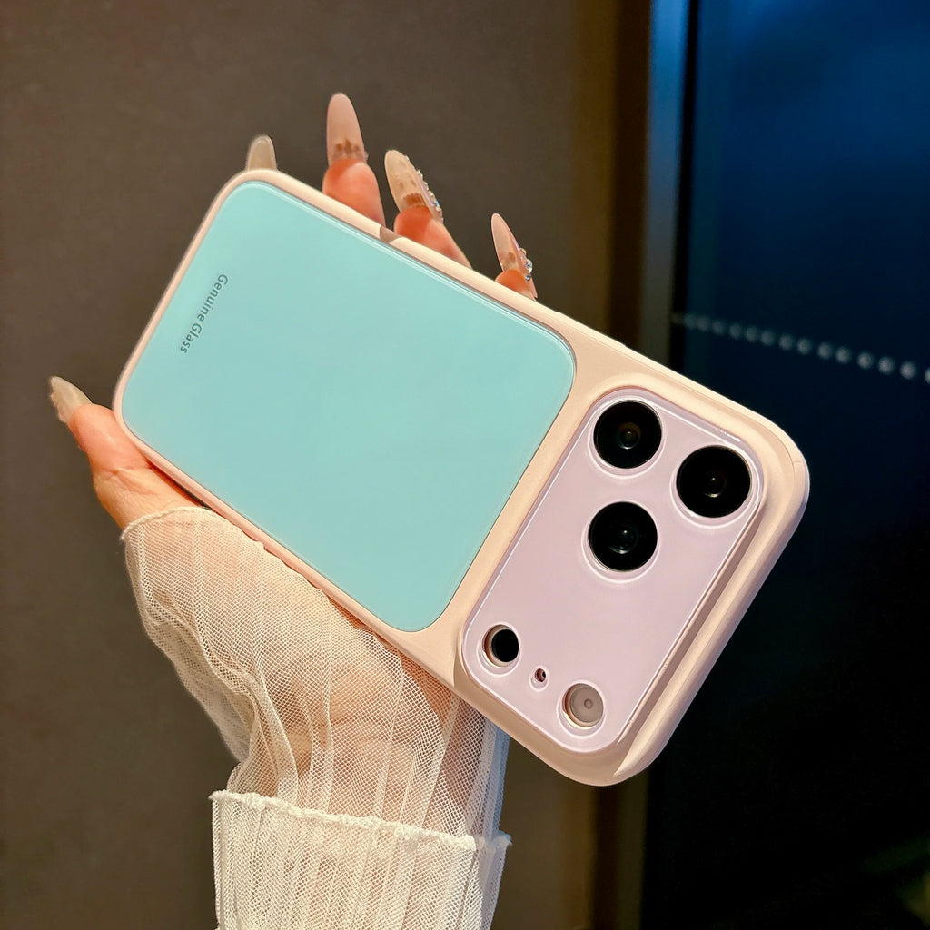 Fashion Candy Color Crystal Glass Lens Protect Phone Case For iPhone 17 16 15 14 Pro Max Contrasting Color Shockproof Back Cover