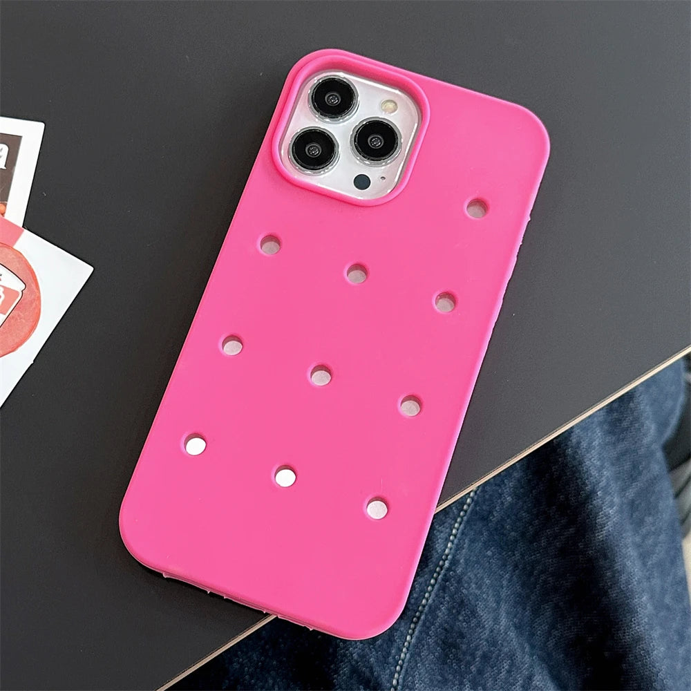 DIY Hole Matte Silicone Phone Case For iPhone 17 16 15 14 Plus 11 13 12 Pro Max X XS XR Solid Candy Color Shockproof Soft Cover