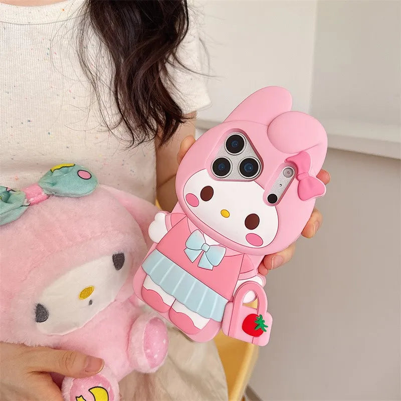 Sanrio Cute 3D Cartoon Kitty Melody Kuromi Phone Case for iPhone 17 Pro17 16 15 14 13 12 11 Pro Max Shockproof Silicone Cover