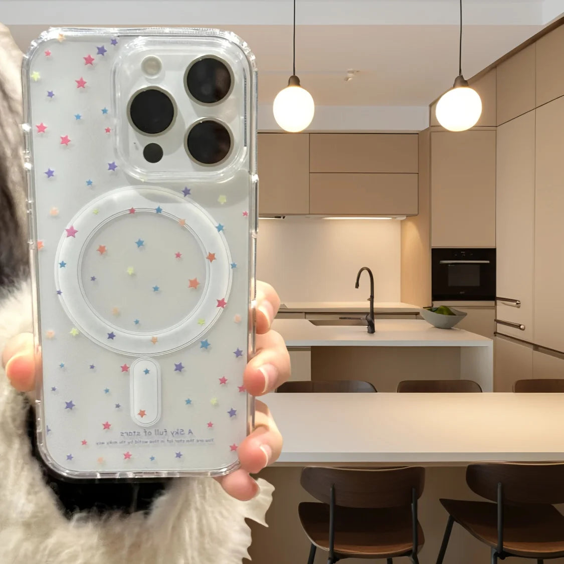 Colored stars, transparent magnet case for iPhone17 16, 15 14 13 12 11 Pro Max Plus