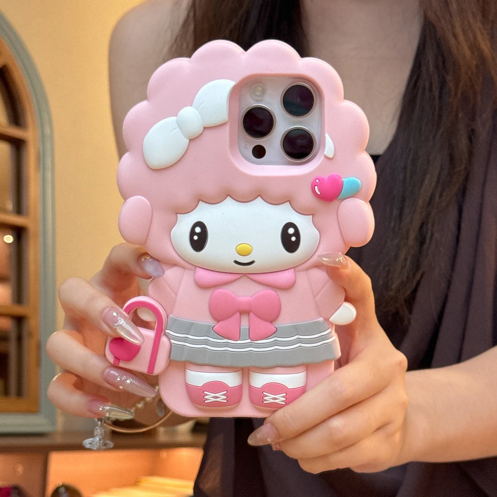Cute 3D Cartoon Piano Sheep Phone Case For iPhone 17 16 15 14 13 12 Pro Max Plus Handbag Piano INS Soft Silicone Back Cover