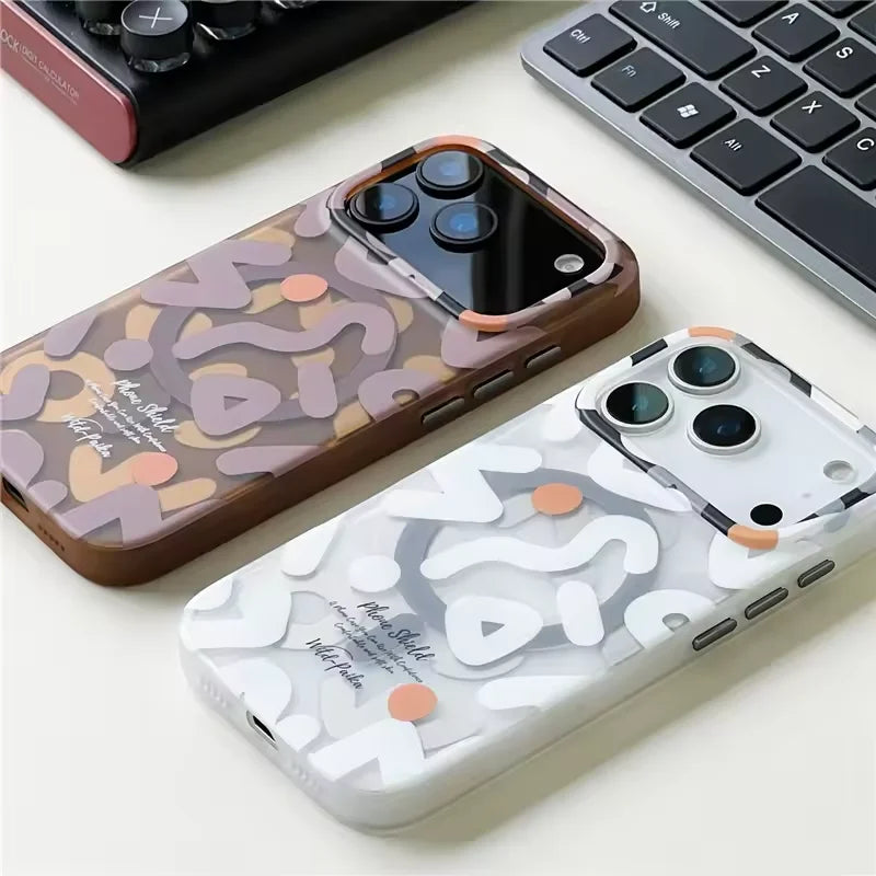 Geometric Graffiti for MagSafe Case for IPhone 17 17pro Max 16 Pro 15 14 13 12 Frosted Wireless Charging Hard Shockproof Cover