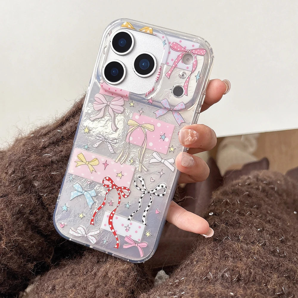 Cute Colorful Bowknot Print Foil Pattern Phone Case for iPhone 17promax 14 15 16 Pro Max 17Pro Shockproof Protective Cover Funda