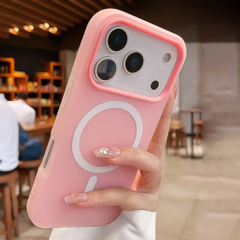 Luxury 2IN1 Clear Candy Phone Case For iPhone 17 Pro Max Air 14 15 Plus 12 13 16 Pro For Magsafe Magnetic Matte Protector Cover