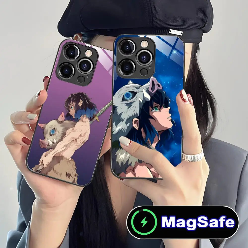 Demon Slayer Inosuke Phone Case for iPhone 16 15 14 13 12 11 Pro Max Plus Mini MagSafe Glass Colour Protective Cover Cellphones