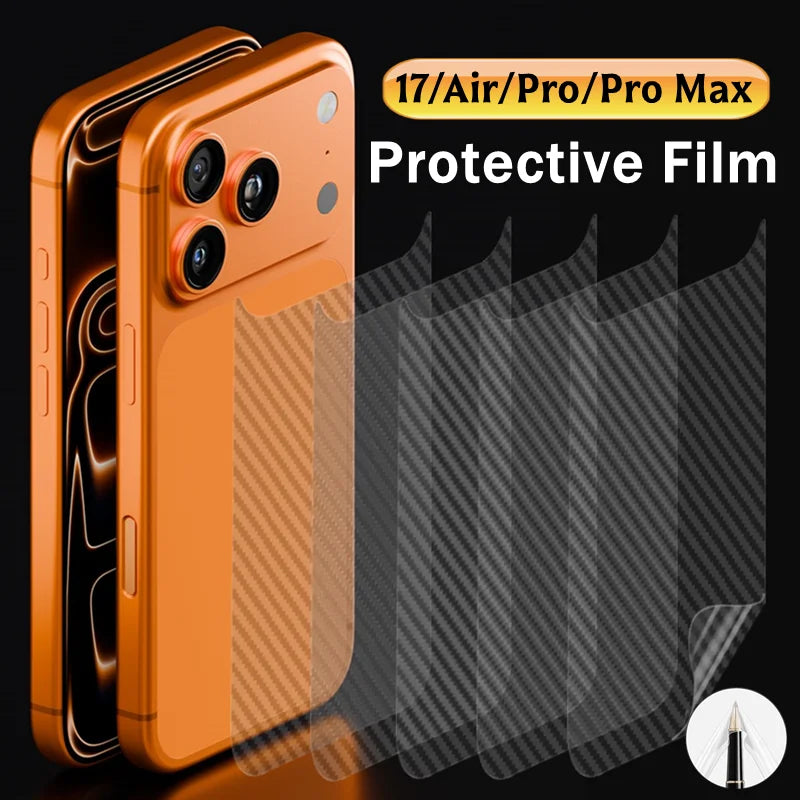 2/6Pcs Carbon Fiber Back Soft Film for IPhone 17 Pro Max 17Air 17Pro Anti-Scratch Clear Back Protective Cover For iPhone17 17PM