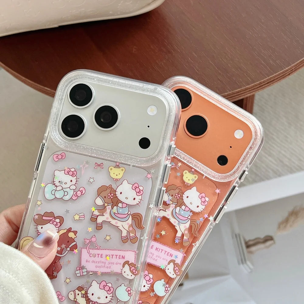 Lovely Cartoon Riding KT Phone Case for iPhone 17 Pro 16 Pro 15 14 13 Pro Max Luxury High-end Minimalism Protective Back Cover