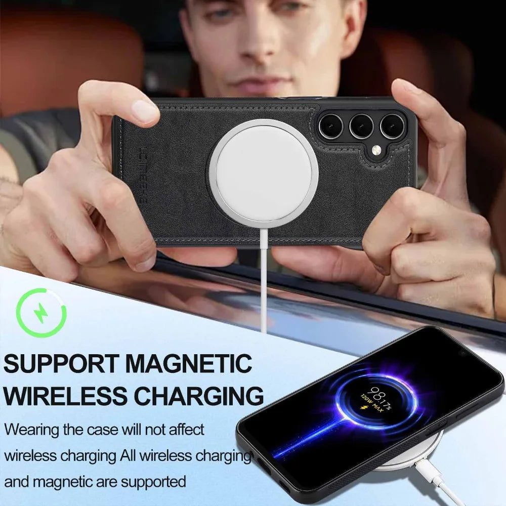 Magnetic Leather Phone Case for Samsung Galaxy S26 S25 S24 S23 S22 S21 Plus Ultra A55 A56 A54 A36 A35 A16 5G Mag-safe Soft Cover