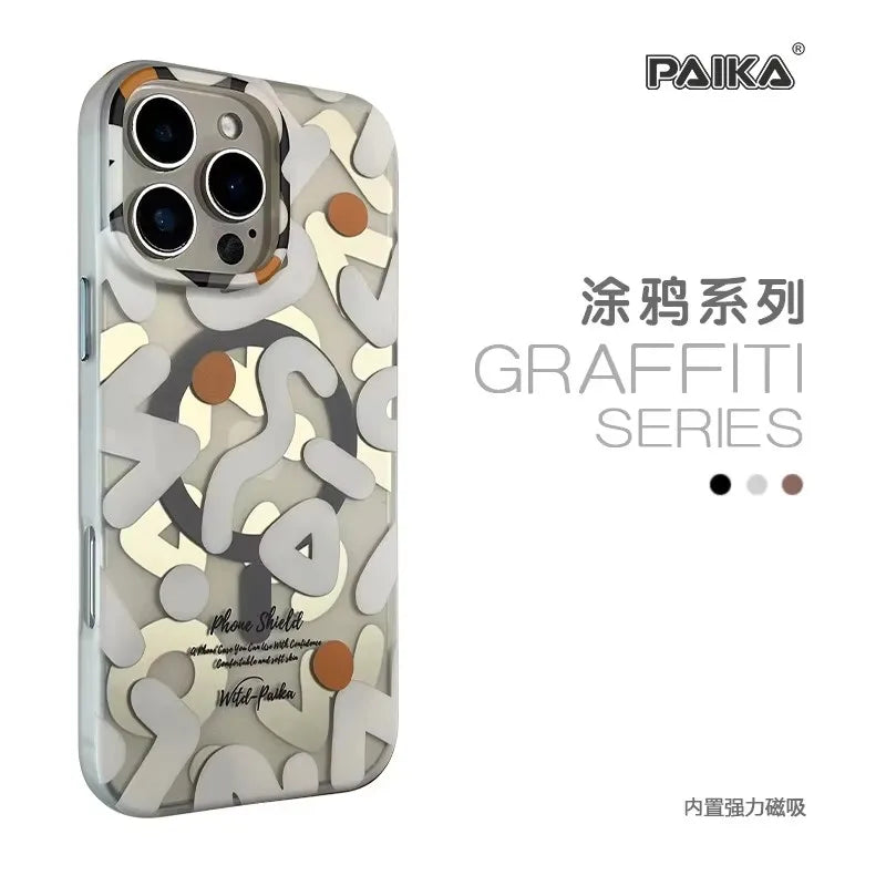 For iPhone 17 12 13 14 15 16 Pro Max Plus 17Air Strong Graffiti  Car Mount Case Fashion Designer Magnetic Charging MagSafe Cover