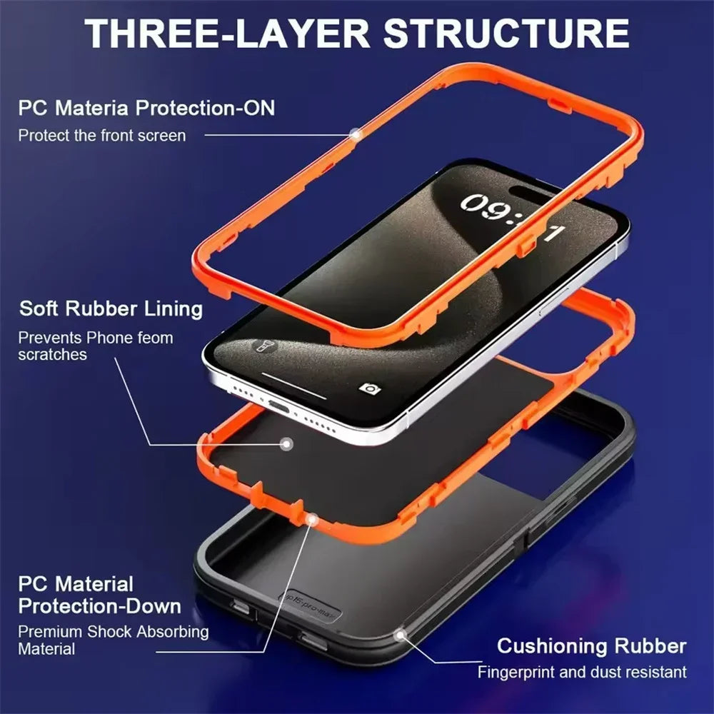 Premium 3IN1 Heavy Duty Ott Anti-Drop Phone Case For IPhone 17 16E 15 14 Plus 13 12 11 Pro Max Box Shockproof Protection Cover
