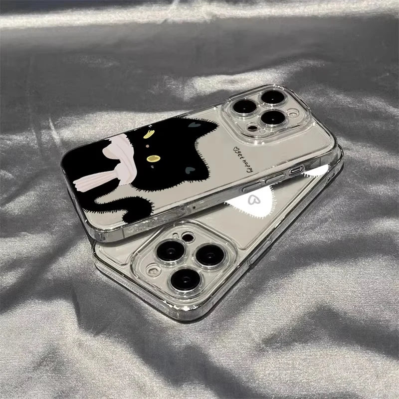 Cartoon Black White Cat Couple Phone Case For iPhone 17 Pro Max 16 15 Pro 14 13 Mini 12 11 17Air 16 Plus Clear Bumper Cover