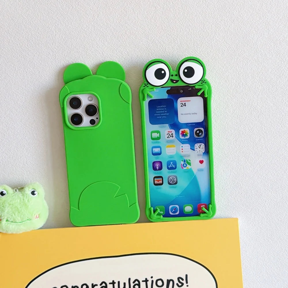 Cute Cartoon 3D Big Eyes Frog For iphone 17promax Soft Case 17 13 14 15 16 pro max Silicone Protective Cover Shock Proof Animal