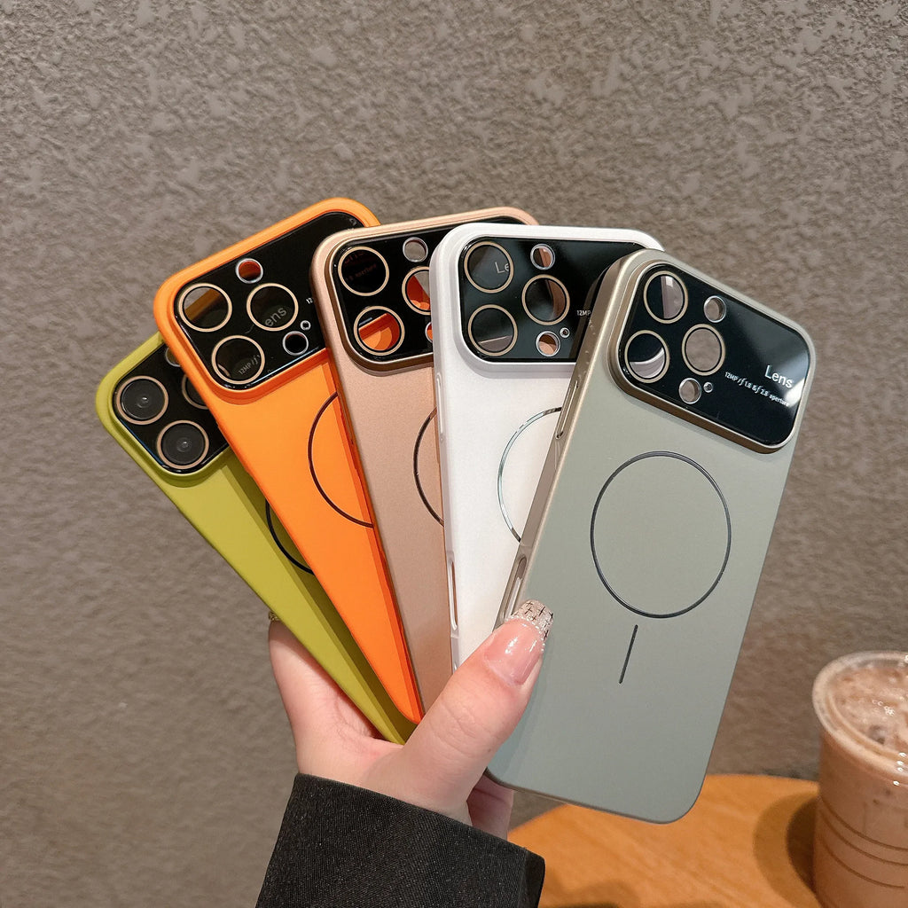 Magnetic Large Window Lens Protection Phone Case For iPhone 11 12 13 14 15 16 17 Pro Max 17 Air PC Thin Circle Hard Phone Cover
