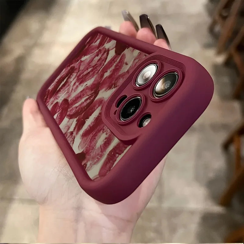 For iPhone 16 16E Cases iPhone 15 Pro Max Valentines Wine Red Lip Print Case For iPhone 17 Air 14 13 12 11 XS XR X 7 8Plus Cover
