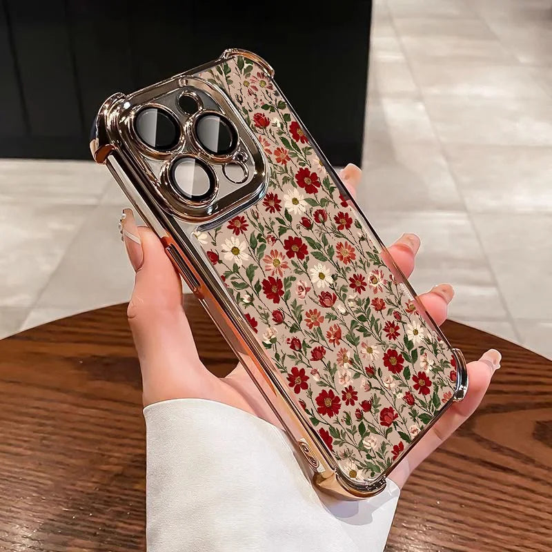 Flower Plating Transparent Phone Case For Samsung Galaxy S25 FE Edge S26 S24 S22 S23 S21 Plus Note 20 Ultra 5G Airbag TPU Cover