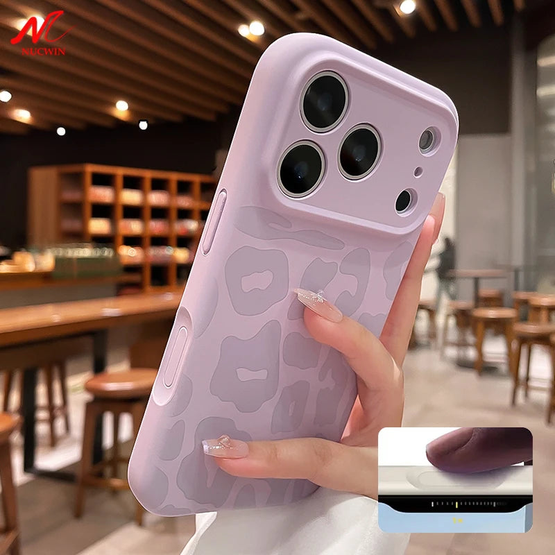 Leopard Pattern Liquid Silicone Case for iPhone 17 16 Pro Max Air 14 15 Plus 12 Camera Control Button Soft Shockproof Cover