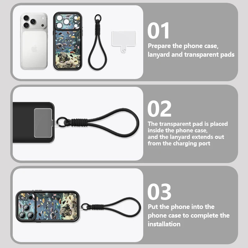Retro Turtle Pattern Lanyard Phone Case For iPhone 17 Pro Max 16 17 14 15 13 Pro Max 11 17e 16e Shockproof Silicone Soft Cover
