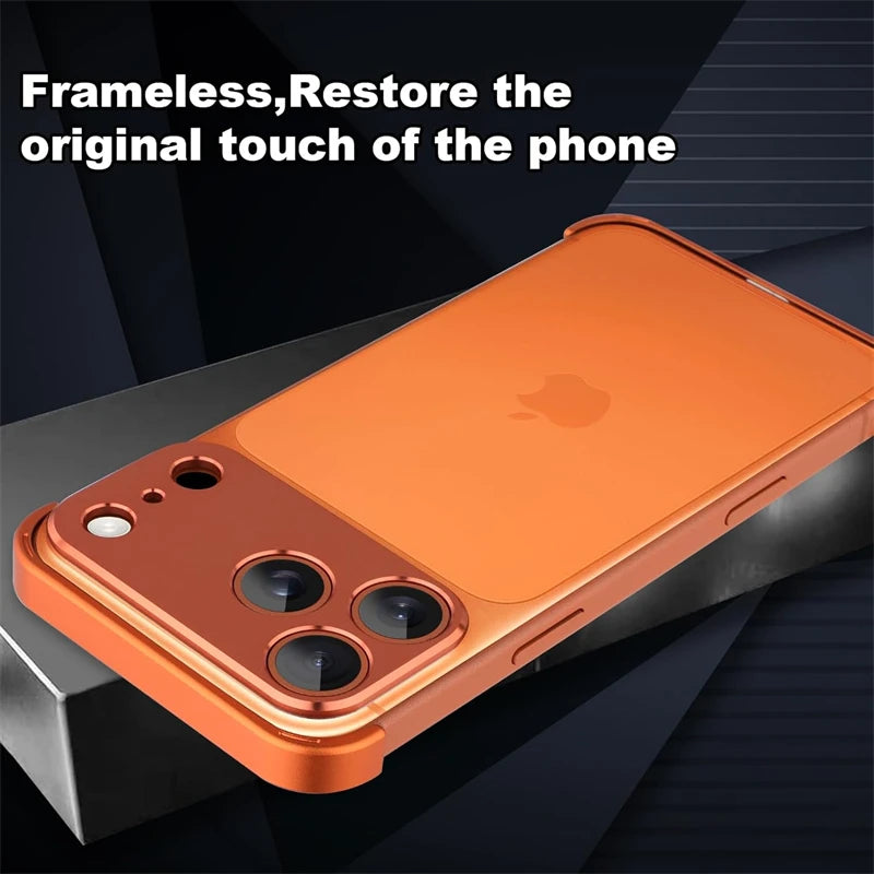 Orange Metal Frameless Bumper Case for IPhone 17 Air 16 15 14 13 12 Pro Max Plus 17Air 17Pro Camera Lens Protection Corner Cover